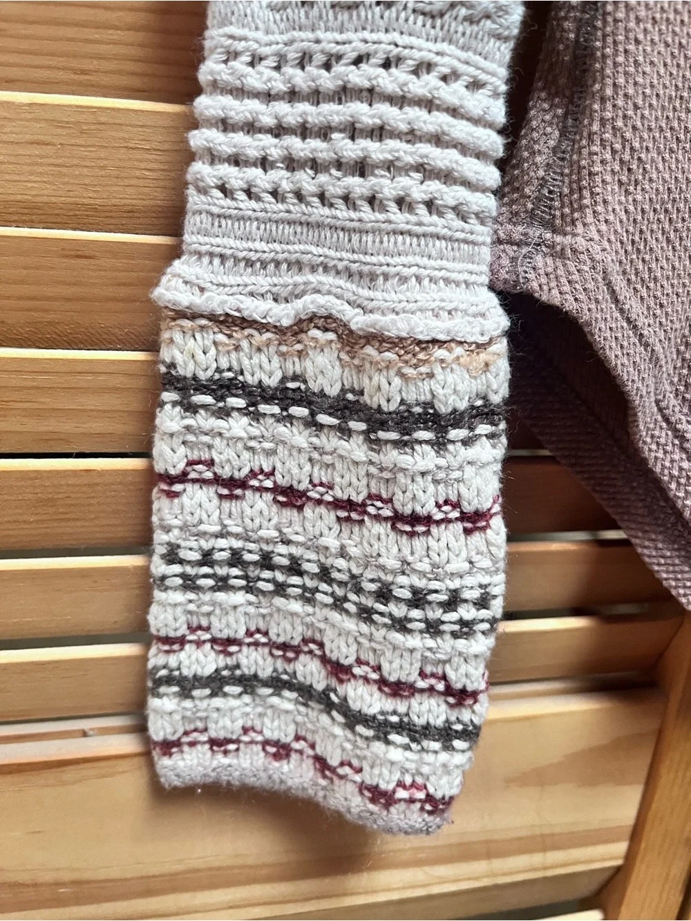 Free People Taupe Henley Top with Crochet Cuff - Picture 4 of 12